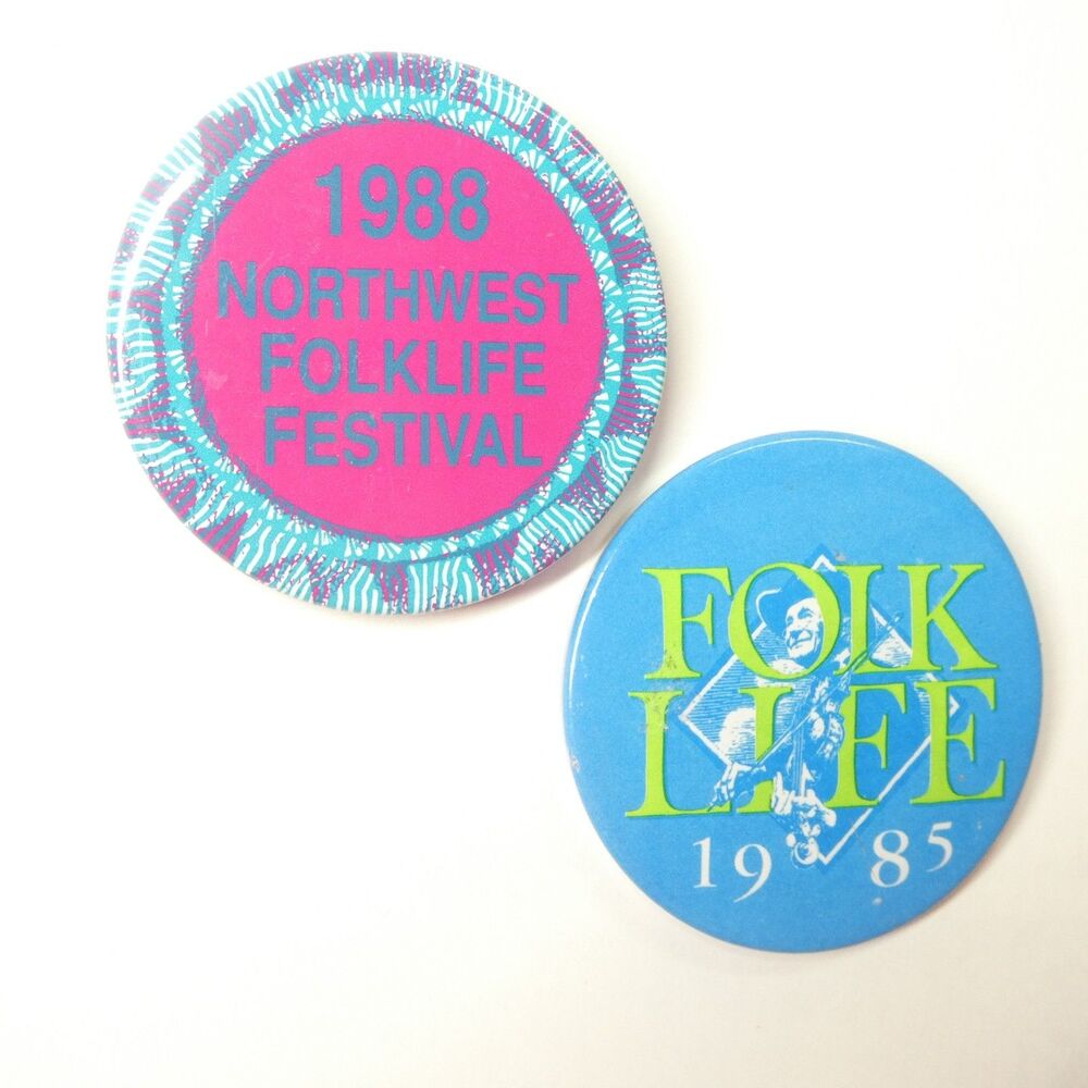 Northwest Folklife Festival Pinback Buttons 1985 1988 Vintage Pin Lot